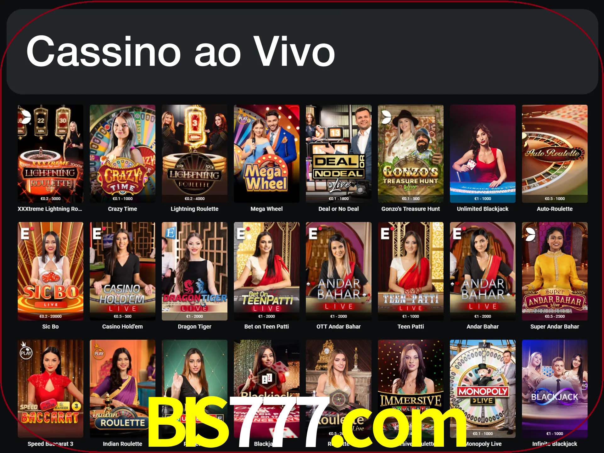 Jogue jogos de cassino com um verdadeiro dealer.