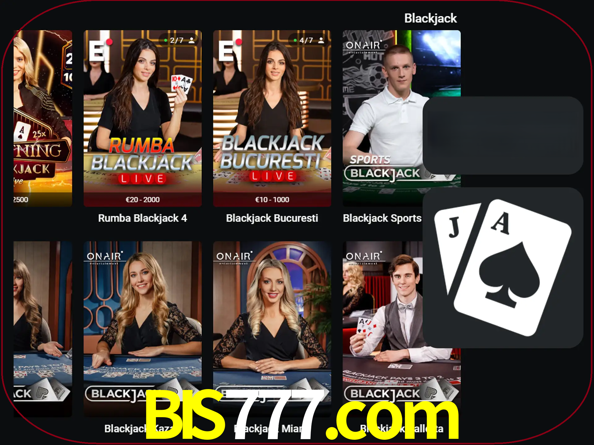 Escolha uma mesa completa de jogadores de blackjack.